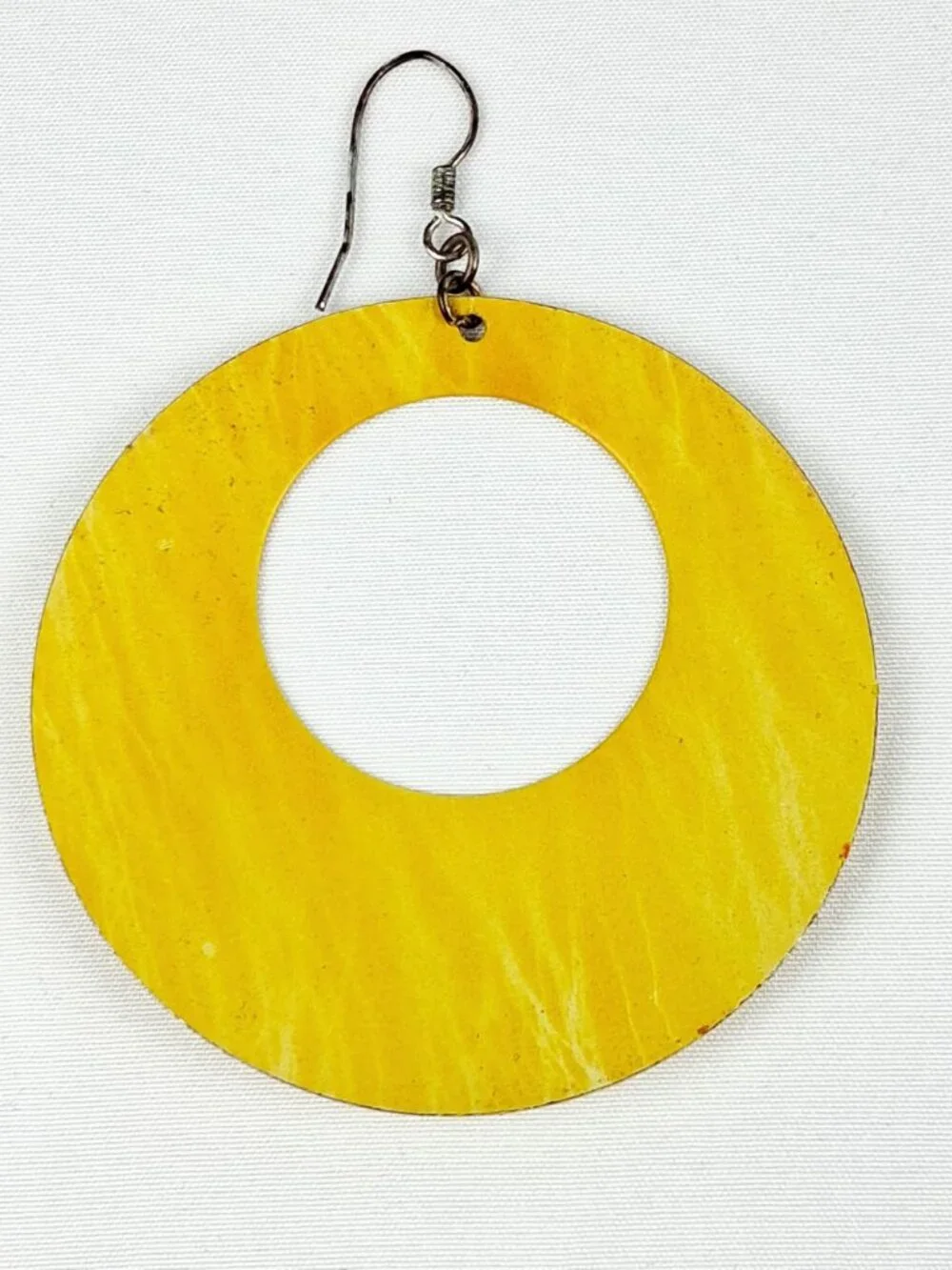 Yellow Circular Drop Earrings With Swirl Pattern - Lightweight & Stylish For Cas - Picture 4 of 11